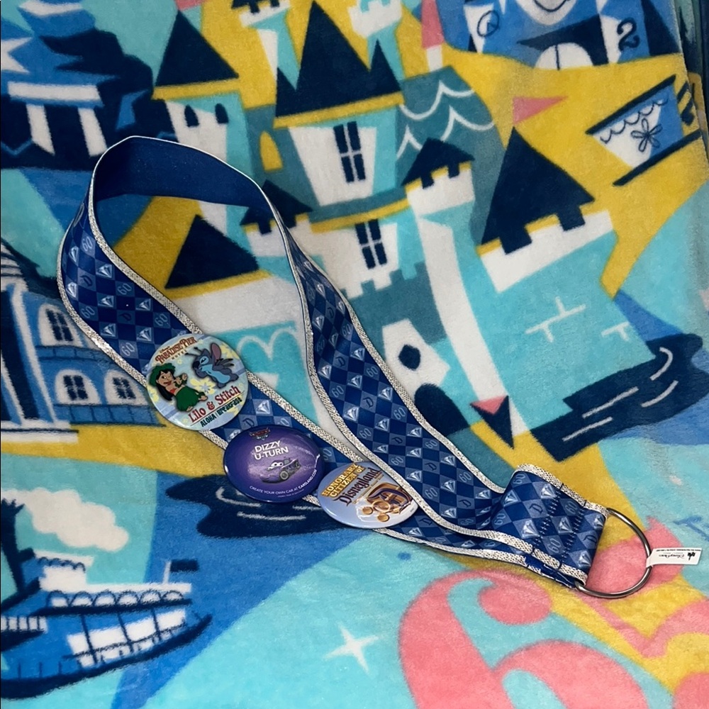NWT Disney Parks Disneyland Diamond Celebration Lanyard with Character Pins